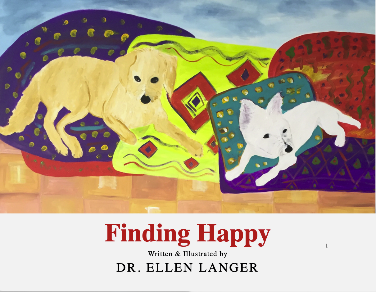 Couverture illustrée du livre Finding Happy, portant le nom de Dr Ellen Langer.